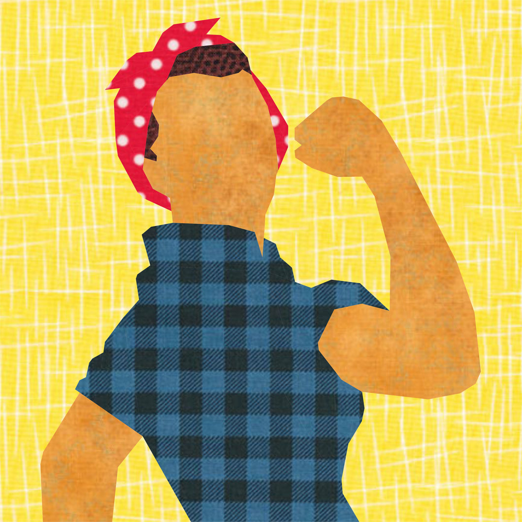 We Can Do It, Rosie the Riveter, Foundation Paper Piecing Pattern (FPP Pattern), Quilt Block, 4 sizes