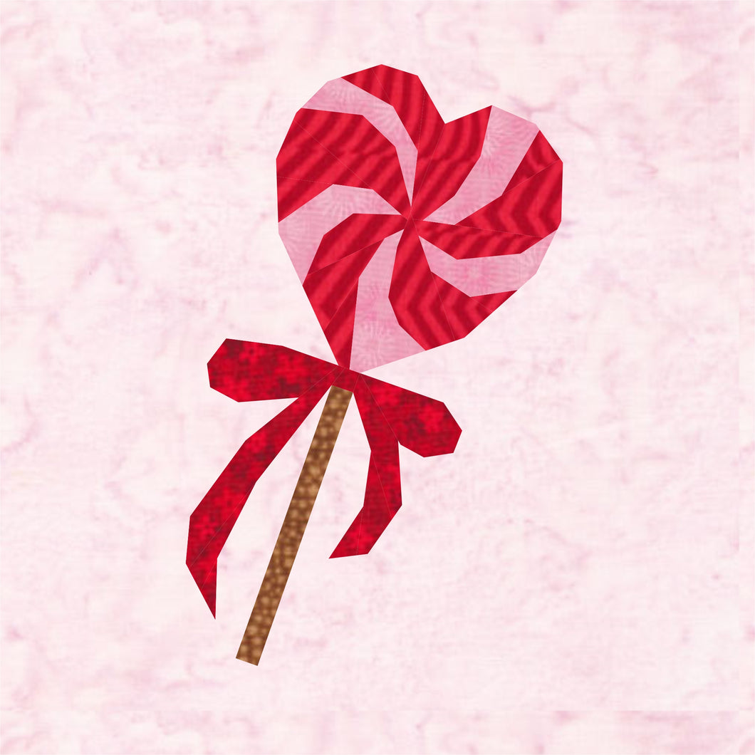 Love Heart Lollipop, Foundation Paper Piecing, FPP Pattern, 3 sizes