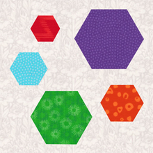 Load image into Gallery viewer, Hexie Patch, Hexagons, Foundation Paper Piecing Pattern (FPP Pattern), 4 sizes
