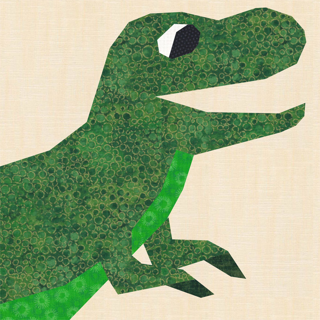 Dino the Dinosaur, Foundation Paper Piecing Pattern (FPP Pattern), Quilt Block, 4 sizes