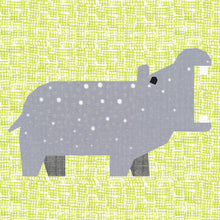 Load image into Gallery viewer, Hippo, Foundation Paper Piecing Pattern (FPP Pattern), Quilt Block, 4 sizes

