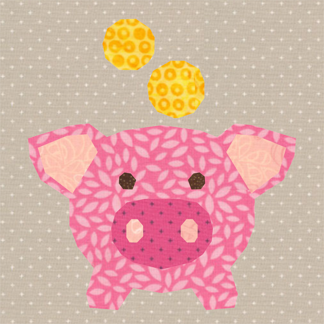 Piggy Bank, Foundation Paper Piecing Pattern (FPP), Quilt Block, 4 sizes