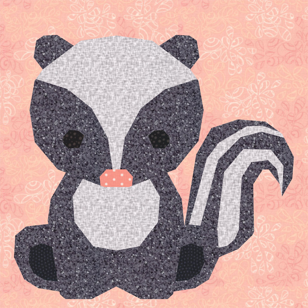 Funky Skunk, Foundation Paper Piecing Pattern (FPP Pattern), Quilt Block, 4 sizes