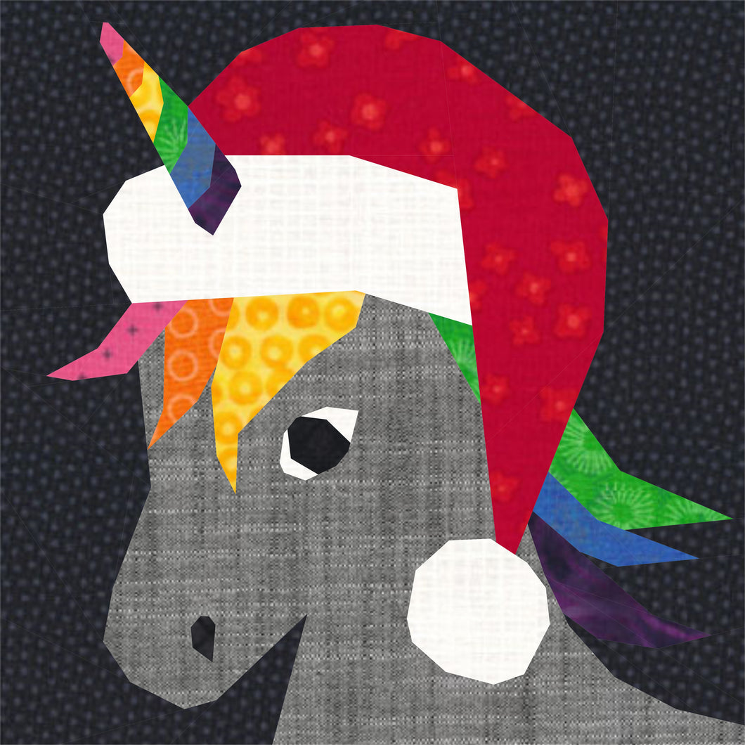 Unicorn Christmas, Foundation Paper Piecing Pattern (FPP Pattern), Quilt Block, 4 Sizes Included