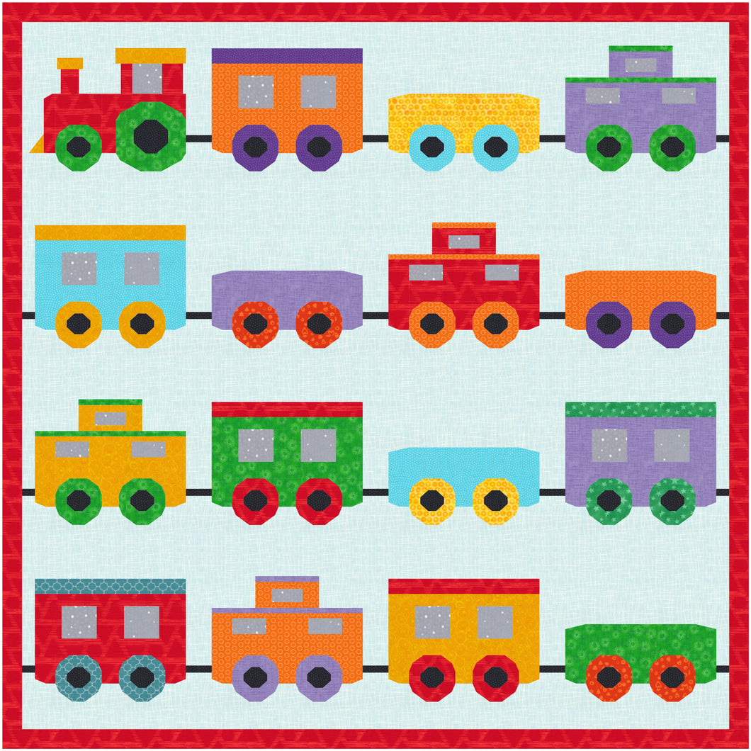 Choo Choo Train, Foundation Paper Piecing Pattern (FPP Pattern), Quilt Block, 4 Patterns included each in 4 sizes