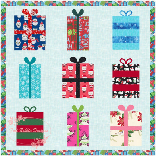 All Wrapped Up! Presents, Foundation Paper Piecing Pattern (FPP Pattern), Quilt Block, 3 Styles each in 3 sizes FPP Patterns- Full Bobbin Designs foundation paper piecing patterns quilt block patterns sewing patterns