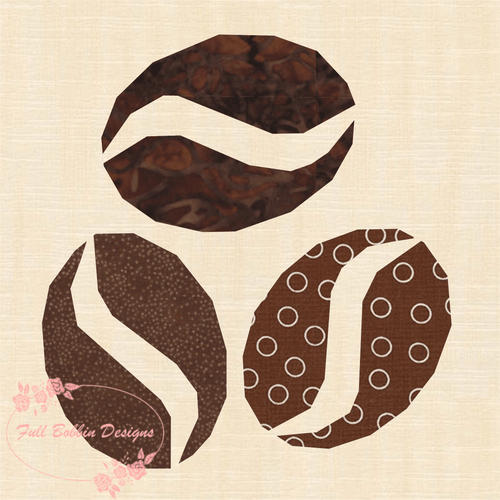 Coffee Beans, Foundation Paper Piecing Pattern (FPP Pattern), Quilt Block,  3 sizes included FPP Patterns- Full Bobbin Designs foundation paper piecing patterns quilt block patterns sewing patterns