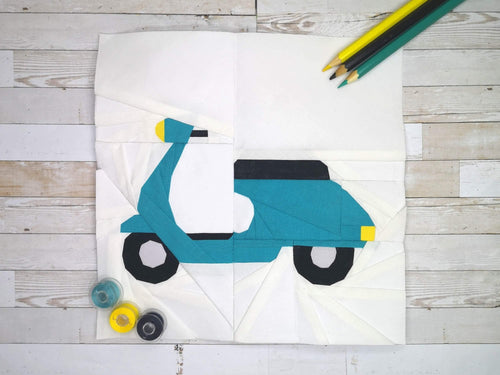 Enjoy The Ride!  Vespa Scooter Foundation Paper Piecing Pattern (FPP Pattern), Quilt Block, 3 sizes FPP Patterns- Full Bobbin Designs foundation paper piecing patterns quilt block patterns sewing patterns