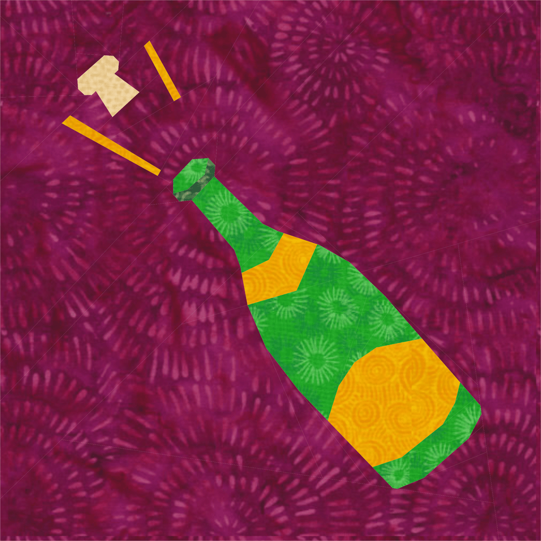 Fizz! Champagne Bottle, Foundation Paper Piecing Pattern (FPP Pattern), Quilt Block, 3 sizes FPP Patterns- Full Bobbin Designs foundation paper piecing patterns quilt block patterns sewing patterns