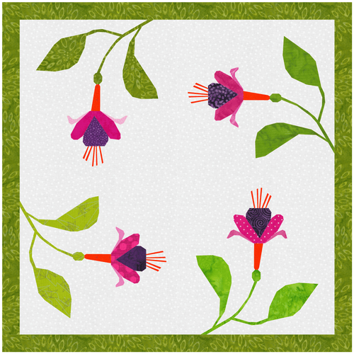 Fuchsia, Flower Foundation Paper Piecing (FPP Pattern), Quilt Block, 3 sizes, Left and Right Hanging Versions Included FPP Patterns- Full Bobbin Designs foundation paper piecing patterns quilt block patterns sewing patterns