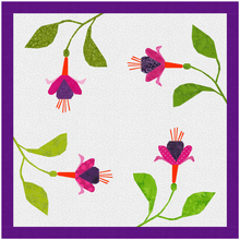 Load image into Gallery viewer, Fuchsia, Flower Foundation Paper Piecing (FPP Pattern), Quilt Block, 3 sizes, Left and Right Hanging Versions Included FPP Patterns- Full Bobbin Designs foundation paper piecing patterns quilt block patterns sewing patterns

