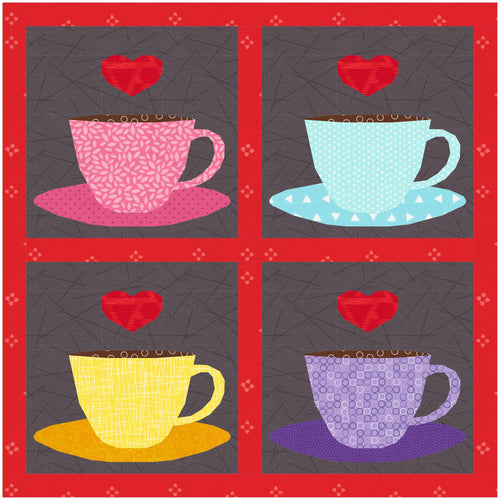 I Love Coffee, or Tea? Foundation Paper Piecing Pattern (FPP Pattern), Quilt Block,  4 sizes included FPP Patterns- Full Bobbin Designs foundation paper piecing patterns quilt block patterns sewing patterns