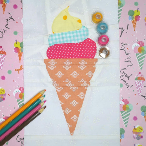 Ice Cream Foundation Paper Piecing Pattern (FPP Pattern), Quilt Block, 1 Size FPP Patterns- Full Bobbin Designs foundation paper piecing patterns quilt block patterns sewing patterns