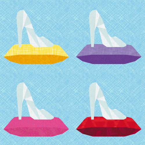 If the Shoe Fits, Glass Slipper, Princess, Foundation Paper Piecing Pattern (FPP Pattern), Quilt Block, 4 sizes FPP Patterns- Full Bobbin Designs foundation paper piecing patterns quilt block patterns sewing patterns