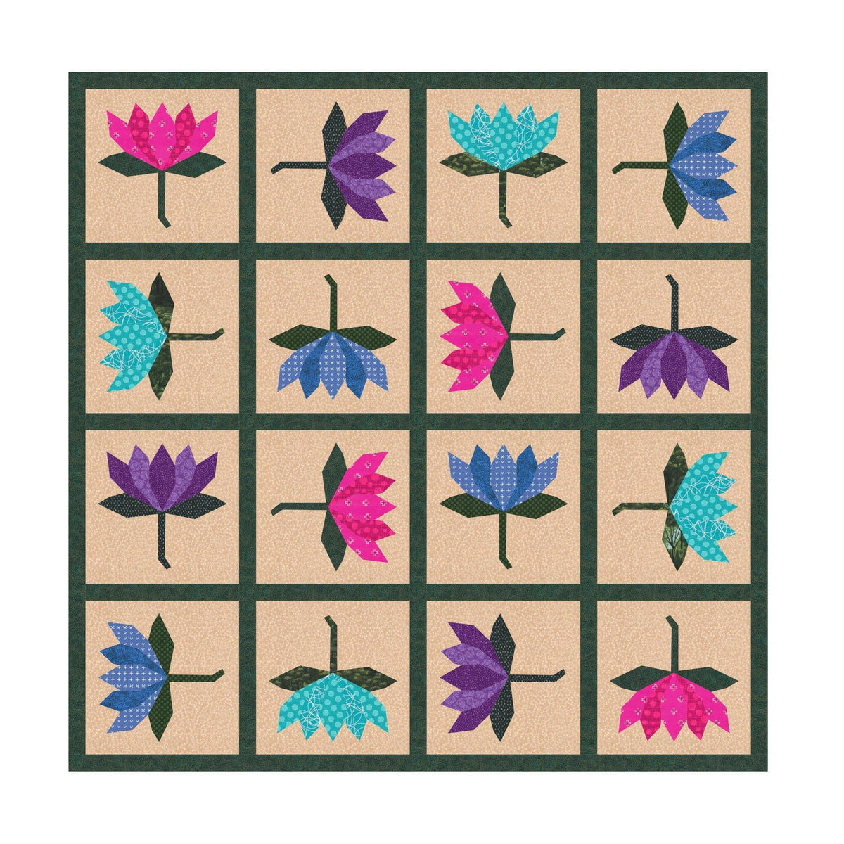 Fpp Pattern Design Lotus Flower, Foundation Paper Pieced Pattern (FPP Pattern), Quilt ...
