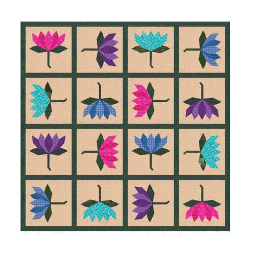 Lotus Flower, Foundation Paper Pieced Pattern (FPP Pattern), Quilt Block, 3 sizes FPP Patterns- Full Bobbin Designs foundation paper piecing patterns quilt block patterns sewing patterns