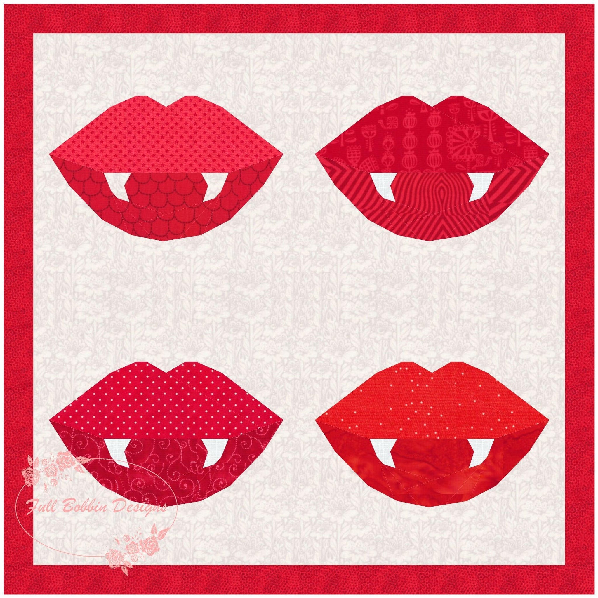 Biting Pattern Love Bite, Vampire, Halloween, Foundation Paper Piecing Pattern (FPP P ...