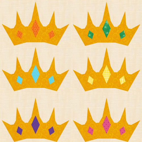 Princess Crown, Foundation Paper Piecing Pattern (FPP Pattern), Quilt Block, 4 sizes FPP Patterns- Full Bobbin Designs foundation paper piecing patterns quilt block patterns sewing patterns