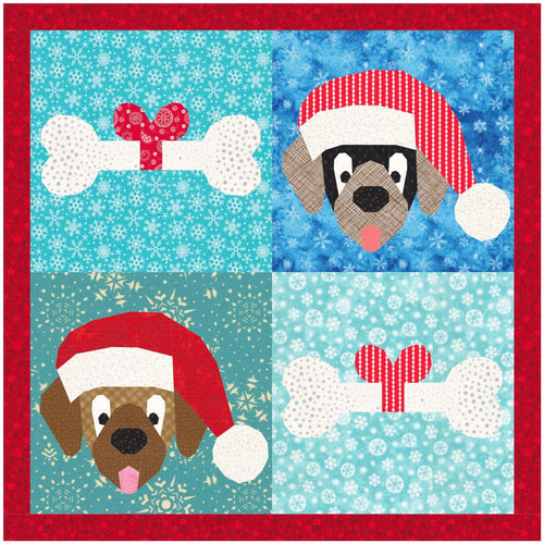 Santa Paws & Gift a Dog a Bone, Pattern Set, Foundation Paper Piecing Pattern (FPP Pattern), Quilt Block, 2 Patterns in 4 Sizes Each FPP Patterns- Full Bobbin Designs foundation paper piecing patterns quilt block patterns sewing patterns