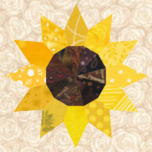 Sunflower, Foundation Paper Piecing Pattern (FPP Pattern), Quilt Block,  3 sizes FPP Patterns- Full Bobbin Designs foundation paper piecing patterns quilt block patterns sewing patterns