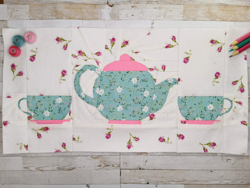 Tea for Two, Teacups and Teapot, Foundation Paper Piecing Pattern (FPP Pattern), Quilt Block, 2 sizes FPP Patterns- Full Bobbin Designs foundation paper piecing patterns quilt block patterns sewing patterns