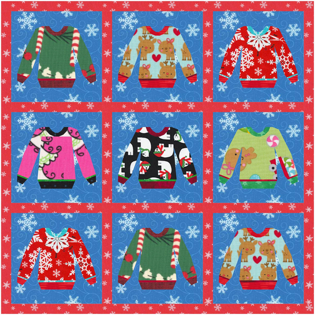 Ugly Sweater, Foundation Paper Piecing Pattern (FPP Pattern), Quilt Block, 3 sizes FPP Patterns- Full Bobbin Designs foundation paper piecing patterns quilt block patterns sewing patterns